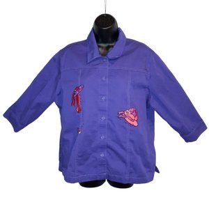 Vintage KL Collection Women Plus Size 1X Purple With Hats Button Up Blouse Top